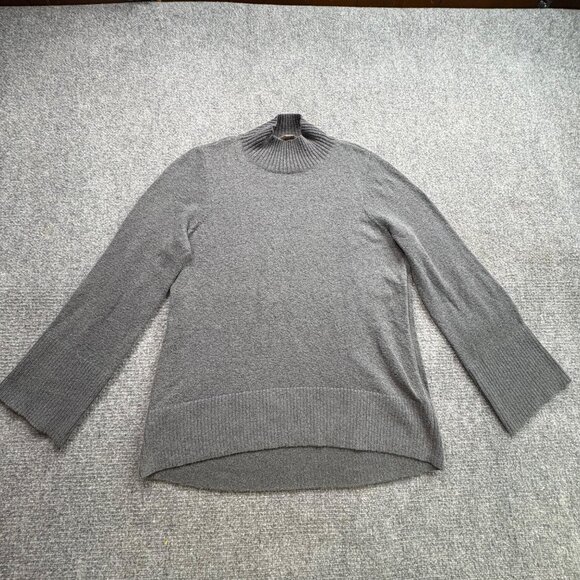 LOFT Sweater Womens L Gray Long Wide Sleeves Mock Neck Tunic Jumper Cozy‎ Comfy - Picture 1 of 11